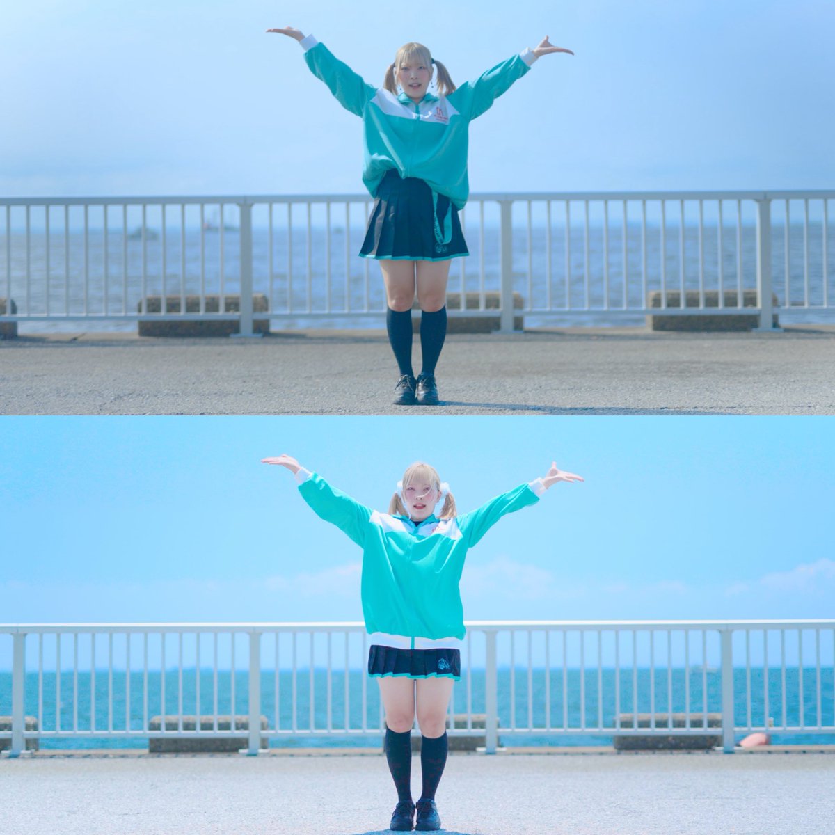 【撮影裏話】Oursは実は2回撮影してて、1回目(上)は色がどうしても気に食わなくて、せっかくの周年だから絶対いいものにしたい！と思って

2回目(下)でリベンジして無事綺麗な青空の元撮影できました！

同じ場所なのに日の位置でこんなに盛れ具合も写り具合も変わるから撮影って難しい！