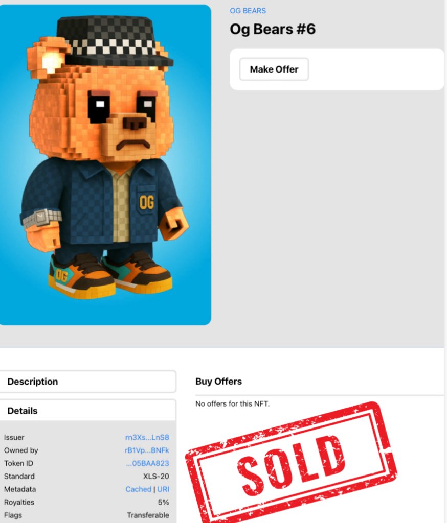 🐻✨ Cute Voxel OG Bear #6 Minted! ✨🐻

Mint Link : xrp.cafe/collection/og-…
For the first time ever on XRPL the original 3D Voxel OG Bears are here! 🏆
Backed by the real utility token $OGBEAR 💎
Now Mint price is 4 Xrp 
🔥 Mint any number of NFTs to get exclusive early access