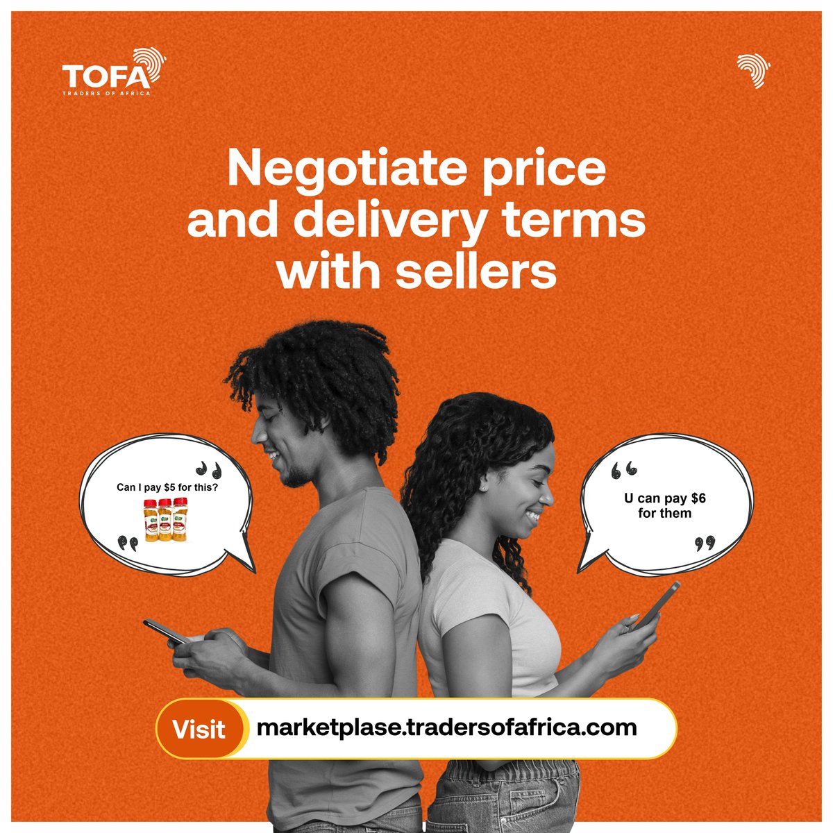 tofadotcom's tweet image. With TOFA, you can negotiate price and delivery terms directly with sellers—ensuring transparency, better deals, and seamless trade across Africa.🌍🚀
#TofaMarketplace #TradeAfrica #ShopAfrica