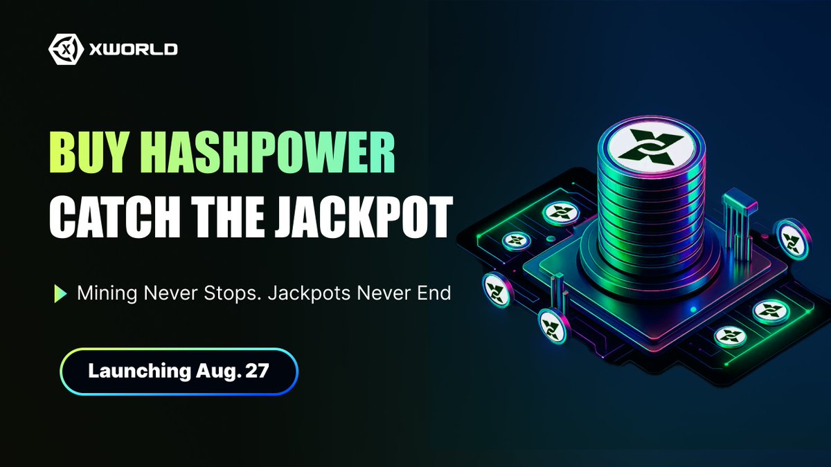 xworld_ai's tweet photo. 🚨 Big Announcement | Power Jackpot Run is coming!

🔥 Buy hashpower, win the jackpot?
✅ Extra prize pool rewards (no effect on mining income)
✅ Countdown mechanism—more purchases, more chances
✅ Last buyer = Jackpot winner

⏰ Launching August 27
The next jackpot winner could be YOU!

👉 Countdown reminders in TG group: https://t.co/Lu2acmrKNs

#XWorld #PowerJackpot #CryptoMining #Web3