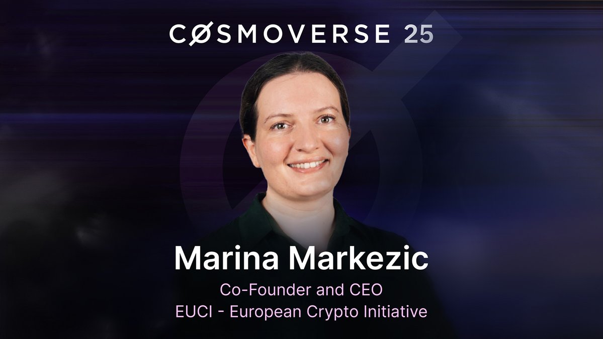 Cosmoverse | Cosmos Conference (@cosmoversehq) on Twitter photo Introducing our next speaker.
We are excited to welcome <a href="/MarinaMarkezic/">Marina Markezic</a>, Co-Founder and CEO of the European Crypto Initiative (EUCI), to Cosmoverse 2025.
Marina is a leading voice in European crypto regulation. Through <a href="/EuCInitiative/">European Crypto Initiative</a>, she advocates for balanced, Introducing our next speaker.
We are excited to welcome <a href="/MarinaMarkezic/">Marina Markezic</a>, Co-Founder and CEO of the European Crypto Initiative (EUCI), to Cosmoverse 2025.
Marina is a leading voice in European crypto regulation. Through <a href="/EuCInitiative/">European Crypto Initiative</a>, she advocates for balanced,