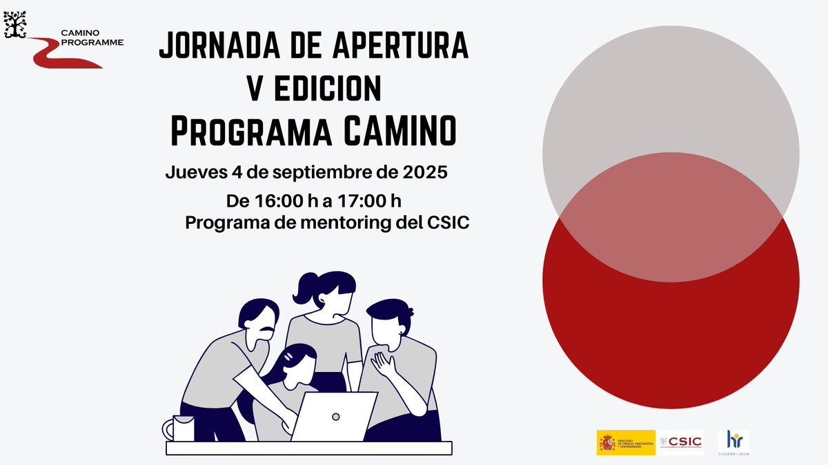 🔔 ¡Con cifra récord arrancamos la V edición de #ProgramaCAMINO de <a href="/CSIC/">CSIC</a> !
Este año alcanzamos 139 parejas mentor/mentee 🎉
📅 Te invitamos a la jornada de apertura:
🗓️ Jueves 4 de septiembre
⏰ 16:00h
📺 En directo en YouTube 👉 youtube.com/live/wbaKwfO6P…