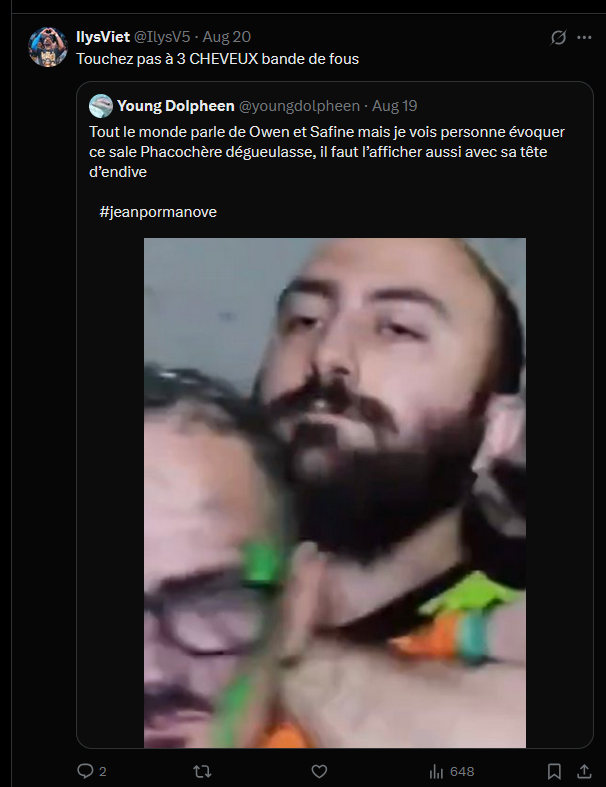 rushister's tweet photo. Je vous présente, le fils de pute de l'année. "Touchez pas à 3Cheveux" Alors que le gars est en train de taper un étranglement à jp #jeanpormanove https://t.co/0xt6PpAmgb