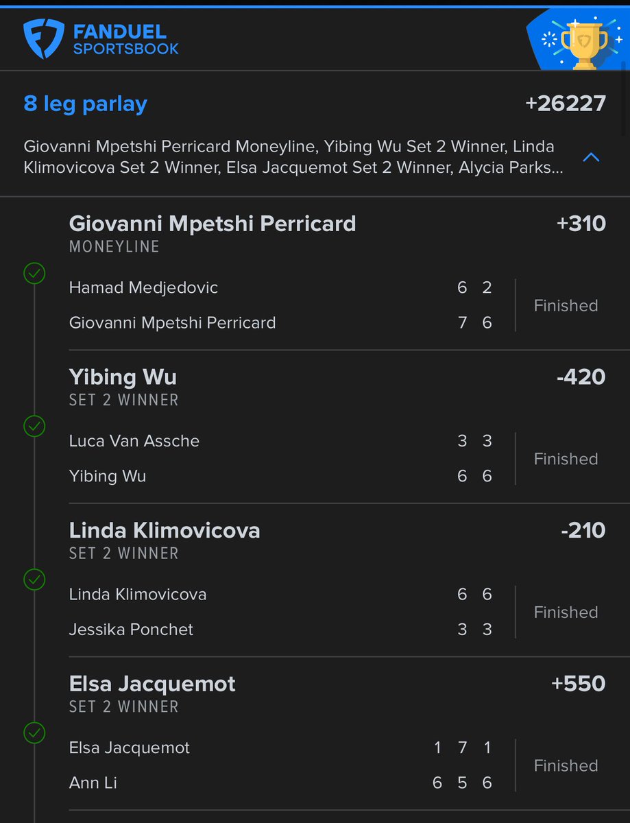 RoiReaper's tweet photo. 🔥😮‍💨

Did it again 🎾 #fanduel #parlay #parlays #GamblingCommunity #DraftKings #sportsbook #Tennis #RoiReaper https://t.co/qZpGzKYJkO