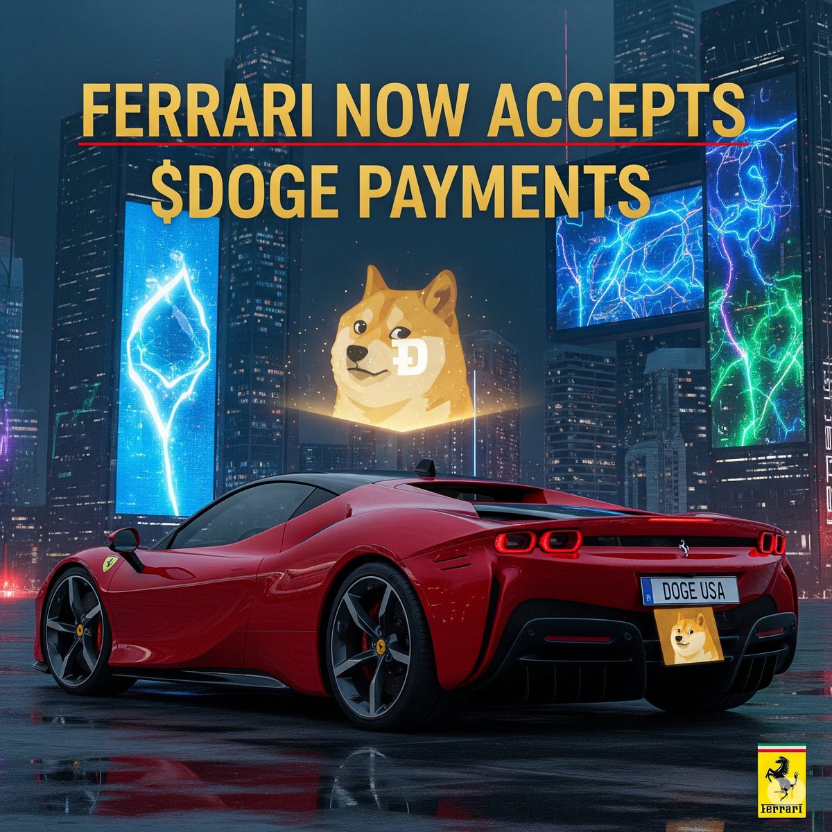 BREAKING: 🚨 #Ferrari now accepts #Dogecoin ($DOGE) payments in the U.S.!  🚀 #USA #DonaldTrump #memecoin #altcoin #Crypto