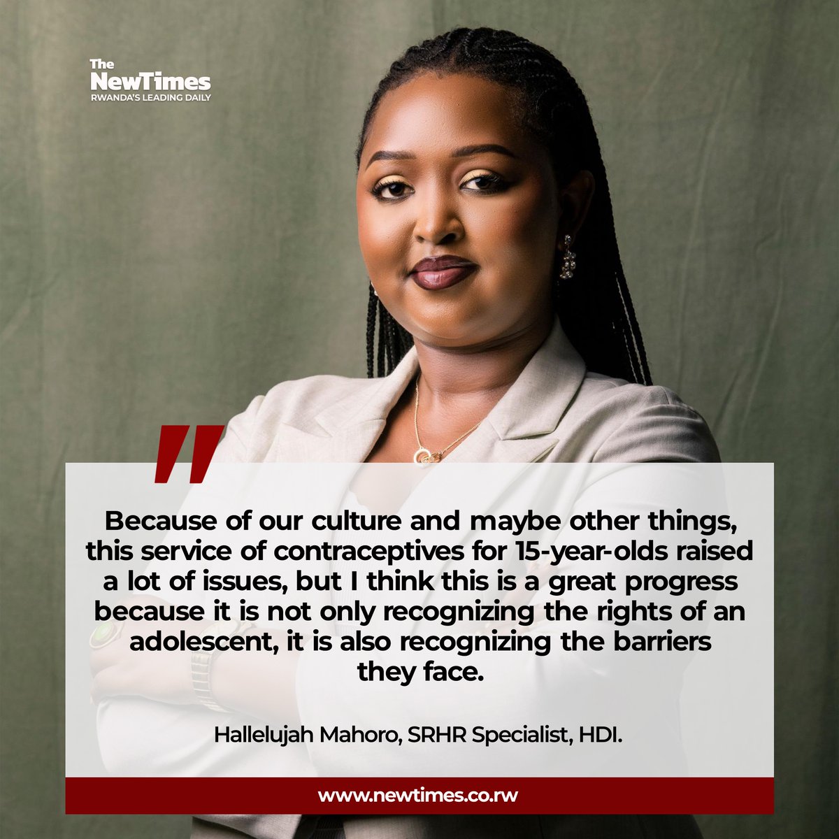 The New Times (Rwanda) (@newtimesrwanda) on Twitter photo “Because of our culture and other factors, providing contraceptives to 15-year-olds has raised many concerns. But I see this as significant progress, it recognizes not only adolescents’ rights but also the barriers they face.”
<a href="/Hallelujahmah/">Hallelujahs Mahoro</a>, SRHR Specialist, HDI, speaking “Because of our culture and other factors, providing contraceptives to 15-year-olds has raised many concerns. But I see this as significant progress, it recognizes not only adolescents’ rights but also the barriers they face.”
<a href="/Hallelujahmah/">Hallelujahs Mahoro</a>, SRHR Specialist, HDI, speaking