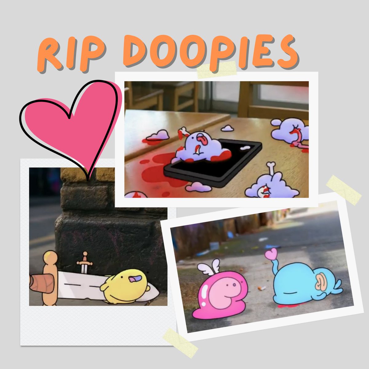 Sato | BLASTR (@kimmengng2) on Twitter photo A Slightly Tragic, Slightly Funny Update on Doopie Deaths
I absolutely love how <a href="/doodles/">doodles</a> introduced the doopies to the community—only to keep brutally killing and gutting them like some pastel-colored Happy Tree Friends.
Doopies first appeared during the release of Dullsville A Slightly Tragic, Slightly Funny Update on Doopie Deaths
I absolutely love how <a href="/doodles/">doodles</a> introduced the doopies to the community—only to keep brutally killing and gutting them like some pastel-colored Happy Tree Friends.
Doopies first appeared during the release of Dullsville
