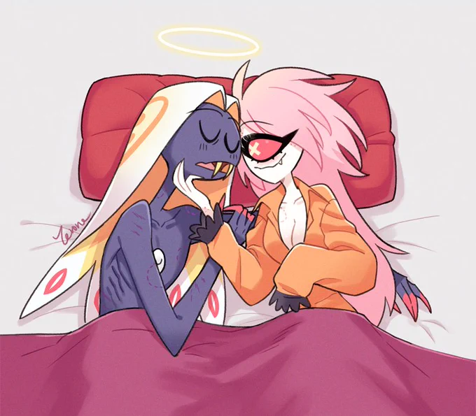 'Reckon I'm getting used to waking up with ya next to me... honestly, it's not half bad.' #HazbinHotel #CherriSnake #SirPentious #CherriBomb