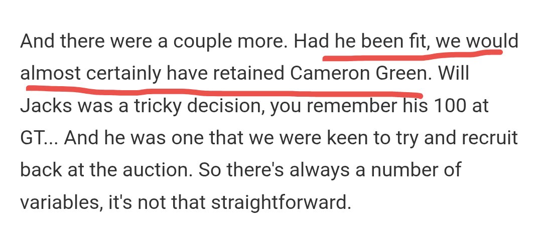 Green was our long-term buy, but we were unlucky he got injured before the auction 

(source :- Cricbuzz)