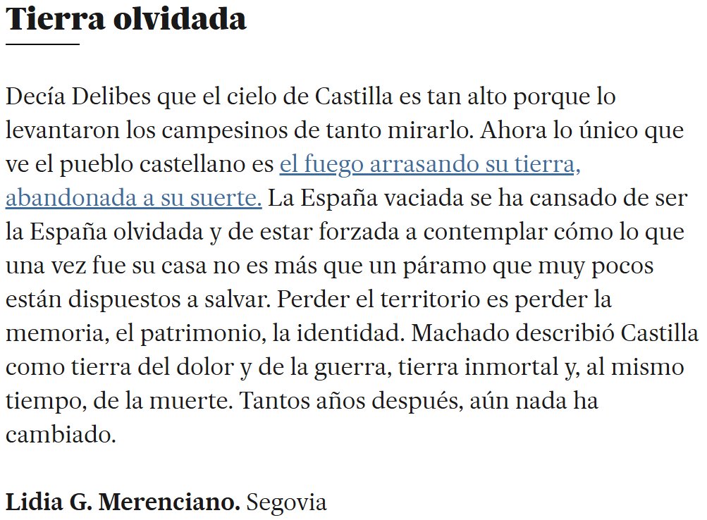 Tierra Olvidada, por Lidia G. Merenciano. Publicado en Cartas al Director, El País.