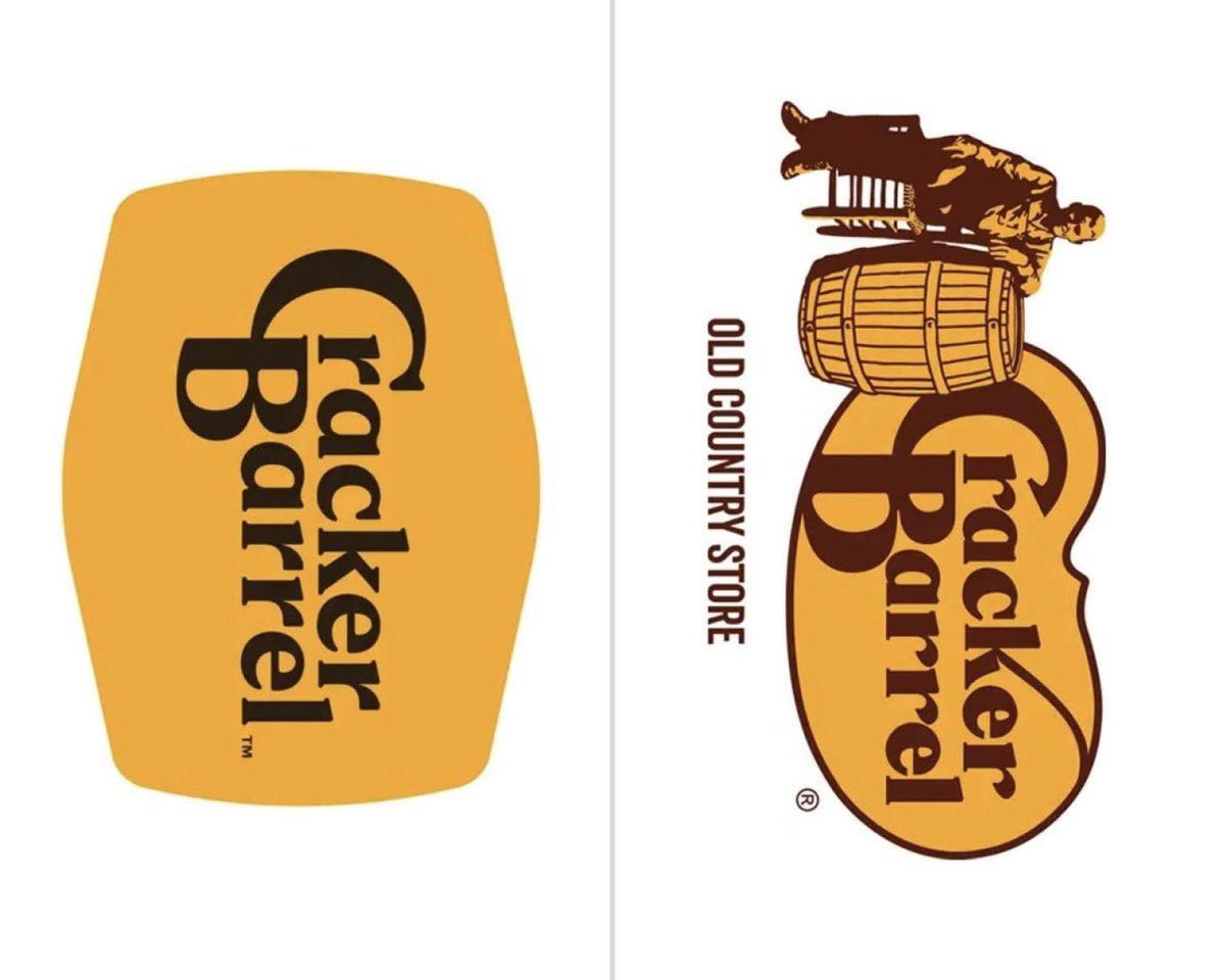 WhatAboutJason's tweet photo. I think the logo was sent to the press oriented wrong. Because when you flip it, you get your barrel shape back. And “C” clearly has a second hidden meaning and stands for “Chair. ” In my mind the guy’s name is “Ben.” C, B. “Ben on the Chair” Problem solved. #crackerbarrell https://t.co/x6l2shYH1C