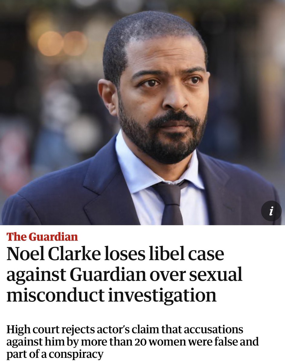 The High Court has dismissed Noel Clarke’s £70m libel claim, ruling the Guardian’s reporting was “substantially true”. 

More than 20 women stood firm, refusing to be bullied or intimidated. 

A landmark for survivors and for public interest journalism.
➡️ theguardian.com/media/2025/aug…