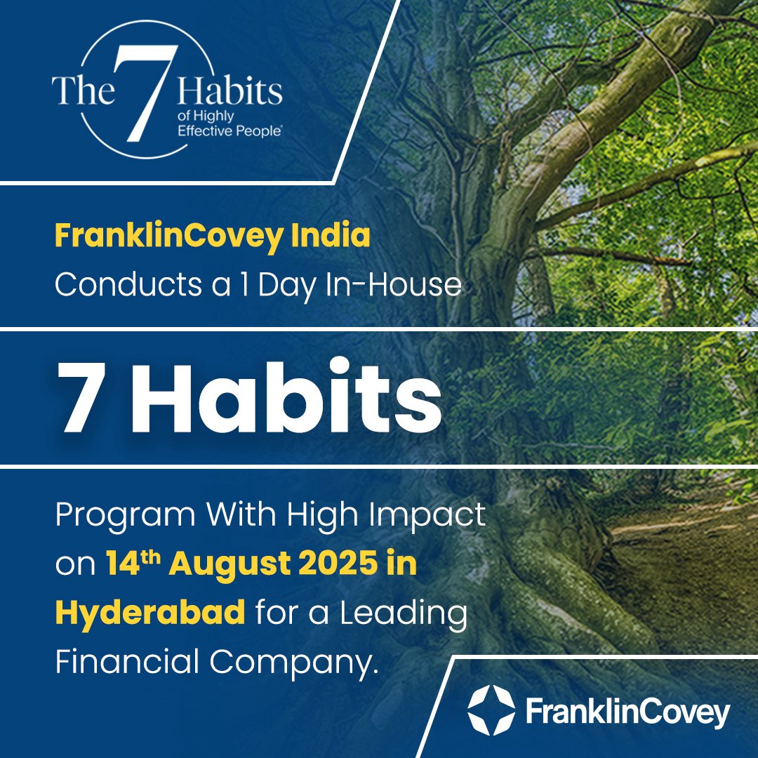 FranklinCovey India recently delivered a high-impact, 1-day in-house 7 Habits of Highly Effective People program on 14th August 2025 in Hyderabad for a leading financial organization—empowering leaders to achieve lasting personal and professional effectiveness.