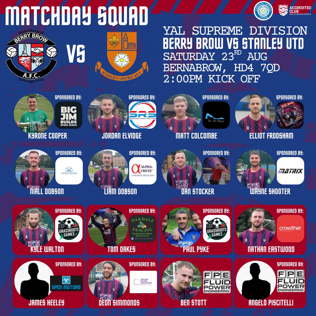 BerryBrowAFC's tweet image. Quick turnaround from Wednesday as the lads take on @UnitedStanley at the Bernabrow looking to make it 3 wins from 3 in the league. Both sides have made a strong start to the season so it promises to be a cracker! Get down and support the lads, 2pm kick off #utb