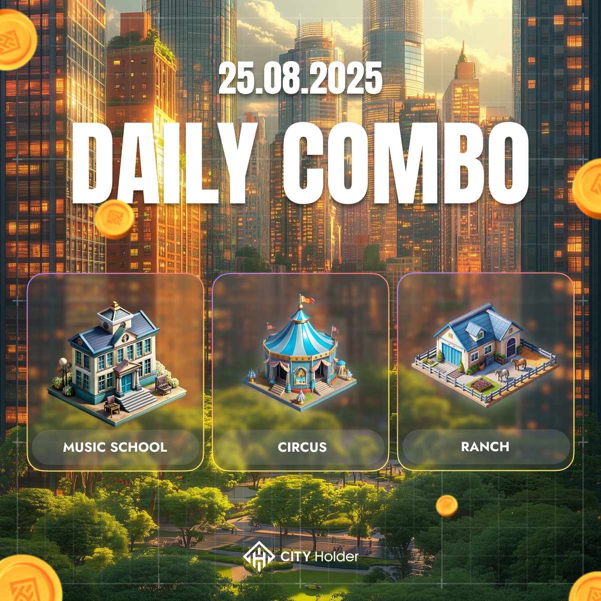 city_holder's tweet photo. ⏰ 30 minutes left to complete yesterday's combo!

✔️ Music School
✔️ Circus
✔️ Ranch

🧗‍♂️🏞     🪴🌳      🏙🏖

Play #CITYHolder now: https://t.co/seXtQDZUIS https://t.co/F8xwGmgzAp