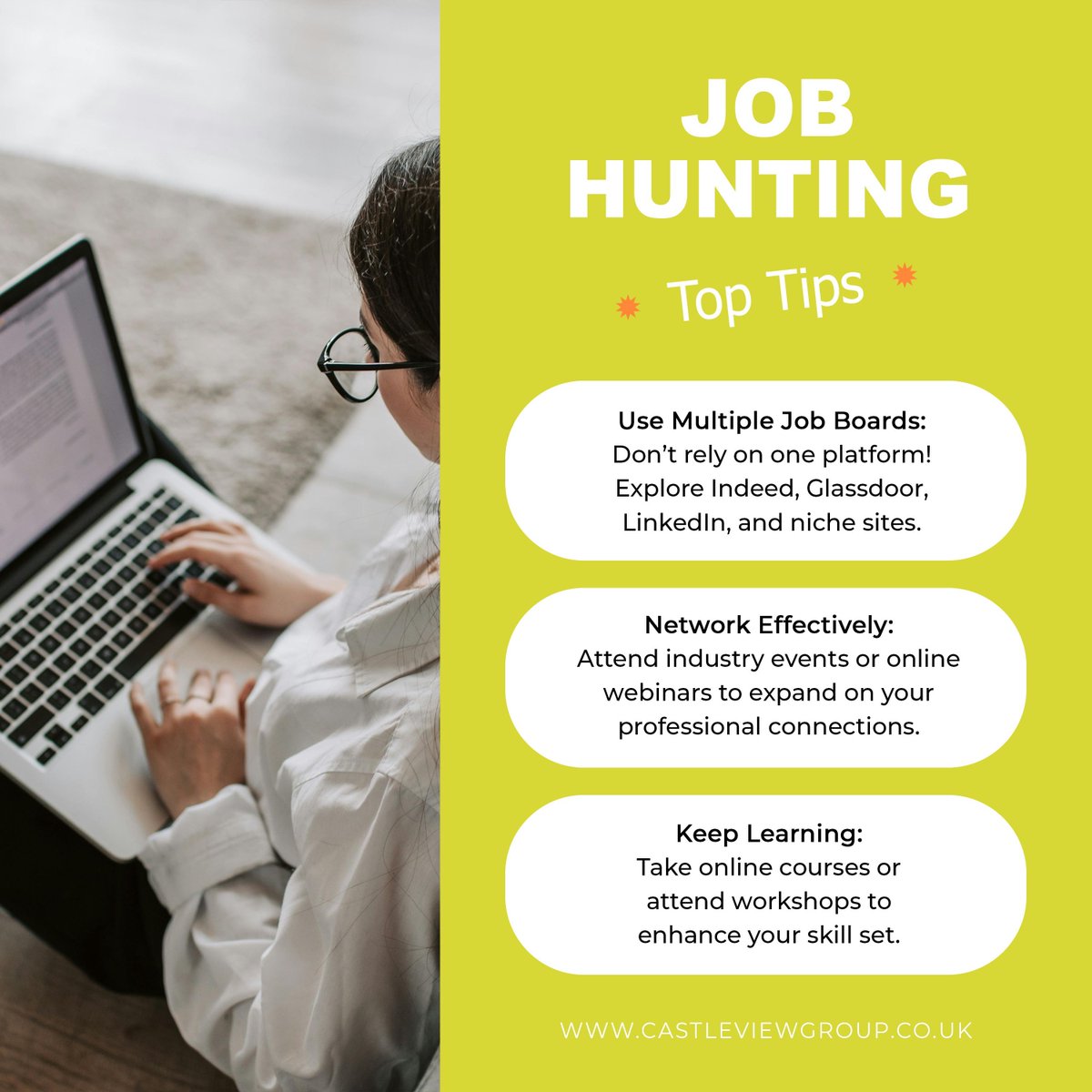 CastleVGroup's tweet image. 🔍 Job Hunting? Here’s a few more tips on how to boost your chances.
Finding the right job can feel overwhelming, but with the right approach, you can make yourself stand out to employers.
castleviewgroup.co.uk
#CastleviewGroup #JobHuntingTips #CareerAdvice #GetHired