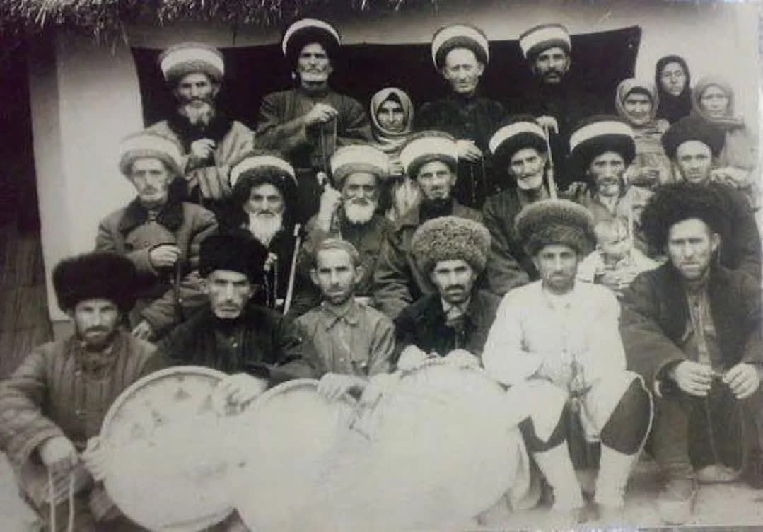 A group of murids from the village of Mairtup. Chechnya, 1930.

Murids are followers of a vird (Sufi brotherhood). There are about 32 virds in Chechnya and Ingushetia.