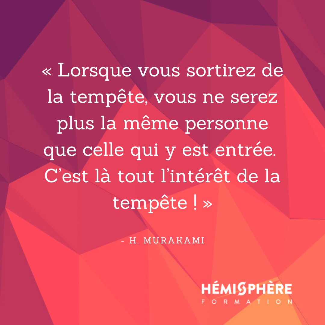 Citation✨    

"Lorsque vous sortirez de la tempête, vous ne serez plus la même personne que celle qui y est entrée.
C'est là tout l'intérêt de la tempête!"

-H. Murakami

#Inspiration #Citation #Transformation #Résilience #Faitespasserlecourant  #CroissancePersonnelle 🌪️🌱