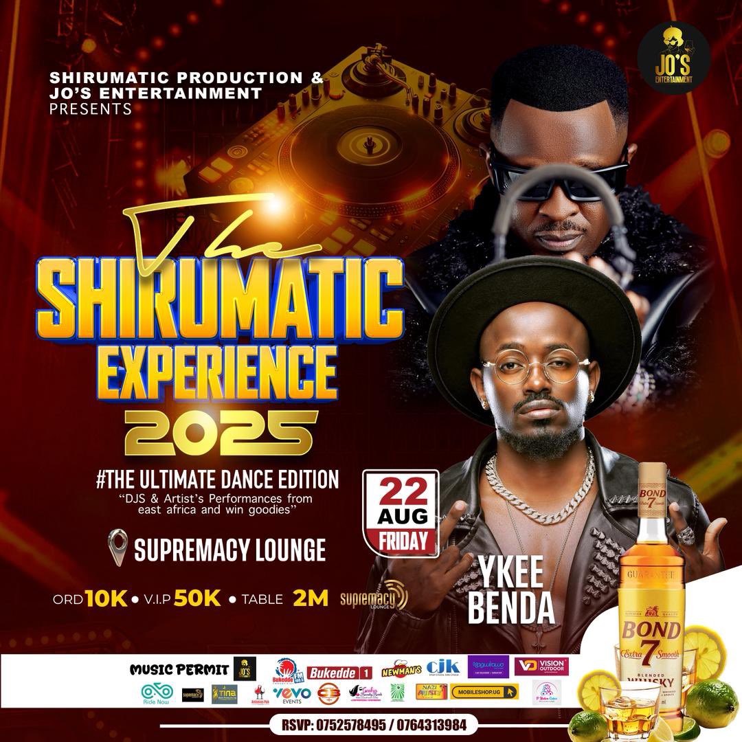 The Shirumatic Experience presents <a href="/YkeeBenda/">YKEE BENDA</a> Mpaka boss.
Tonight at Supremacy Lounge 🔥

Onabaayo Onabaayo…..??