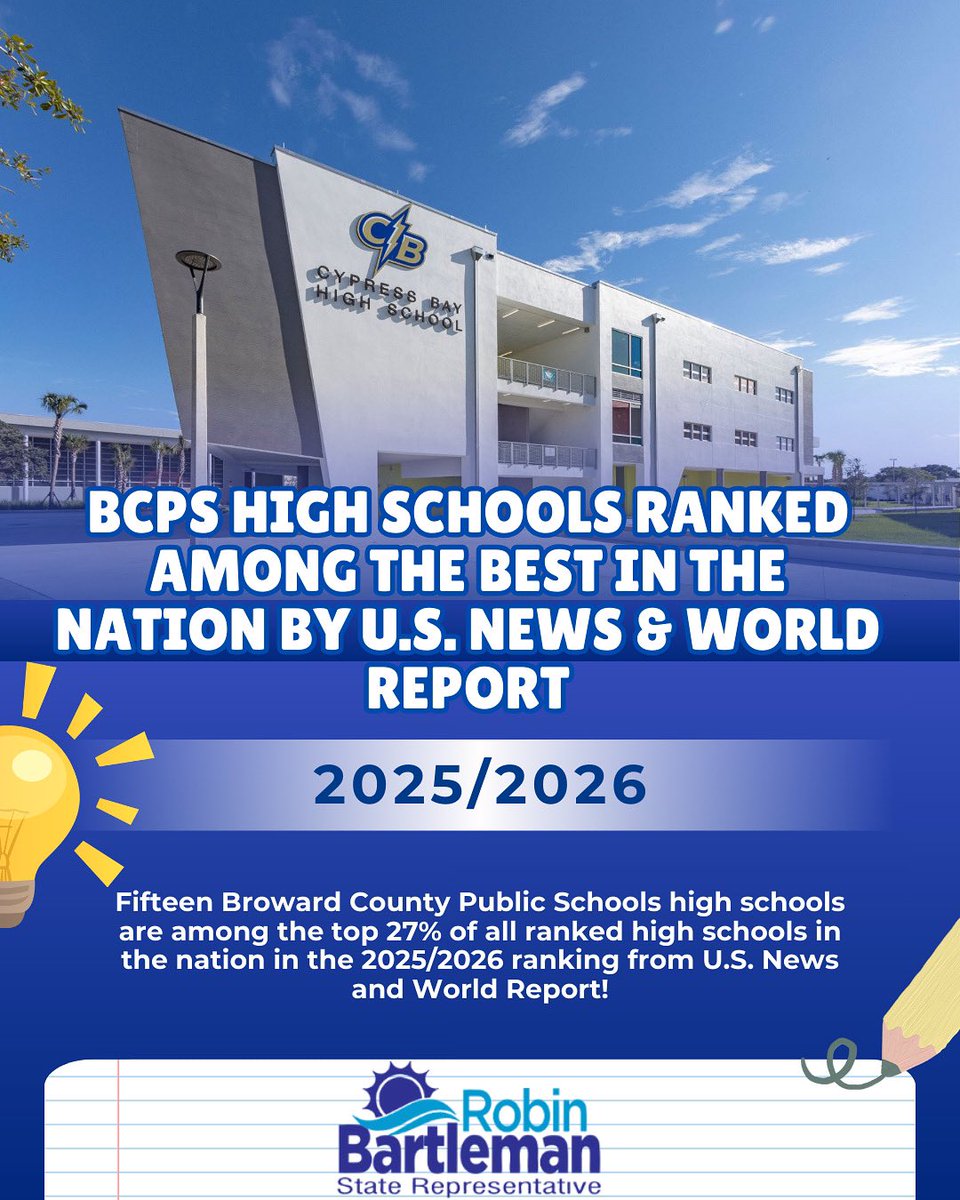 Robin Bartleman (@robin_bartleman) on Twitter photo Congratulations to <a href="/browardschools/">Broward Schools</a> for having some of highest ranked high schools, not only in Florida, but in the nation! I want to thank the teachers, staff, and students for all your hard work, without you, this wouldn’t be possible! <a href="/afusco_BTU/">Anna Fusco</a> (1/3) Congratulations to <a href="/browardschools/">Broward Schools</a> for having some of highest ranked high schools, not only in Florida, but in the nation! I want to thank the teachers, staff, and students for all your hard work, without you, this wouldn’t be possible! <a href="/afusco_BTU/">Anna Fusco</a> (1/3)