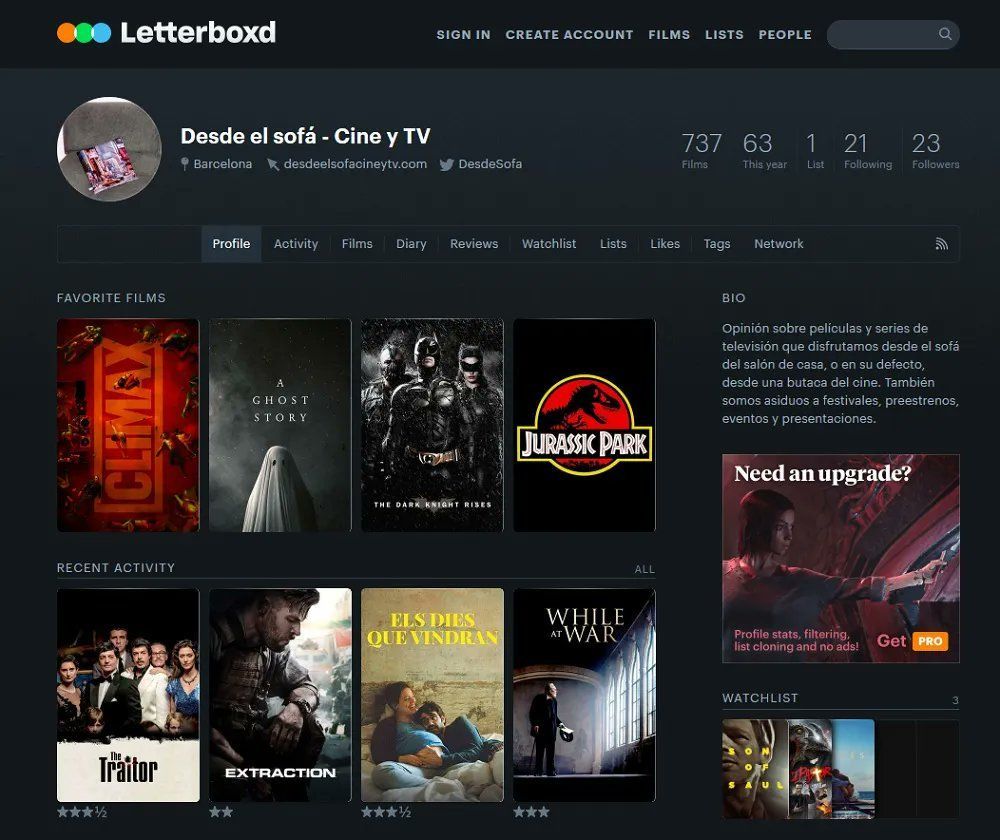 👥👀🎬 En nuestro perfil de #Letterboxd vamos recopilando filmes con sus respectivas valoraciones. Échales un vistazo aquí 👇
 
🔗 letterboxd.com/DesdeSofa/

#cine #series #puntuaciones