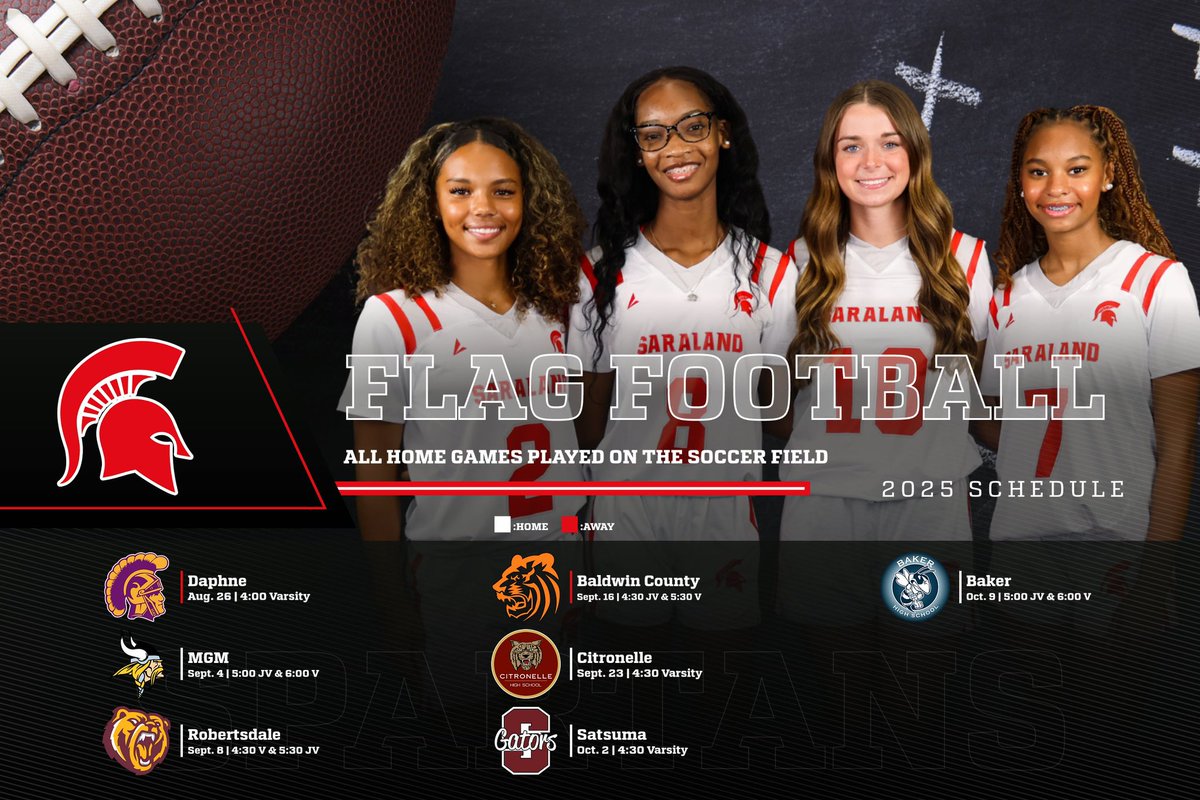 Saraland’s Inaugural Flag Football season starts next week! These girls have been working hard and we are looking forward to a great season! 🏈 #GoSpartans