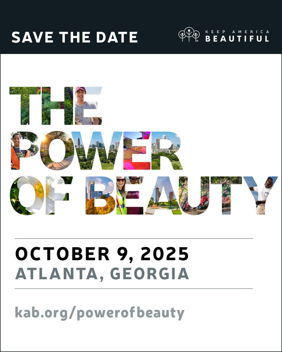 Save the Date! ✨

Join Keep America Beautiful for our 2nd Annual #PowerofBeauty Celebration! 🌿💫

On 10/9 in Atlanta, GA, we’ll honor the transformative power of beauty to inspire change and drive positive impact in communities across the nation. kab.org/powerofbeauty