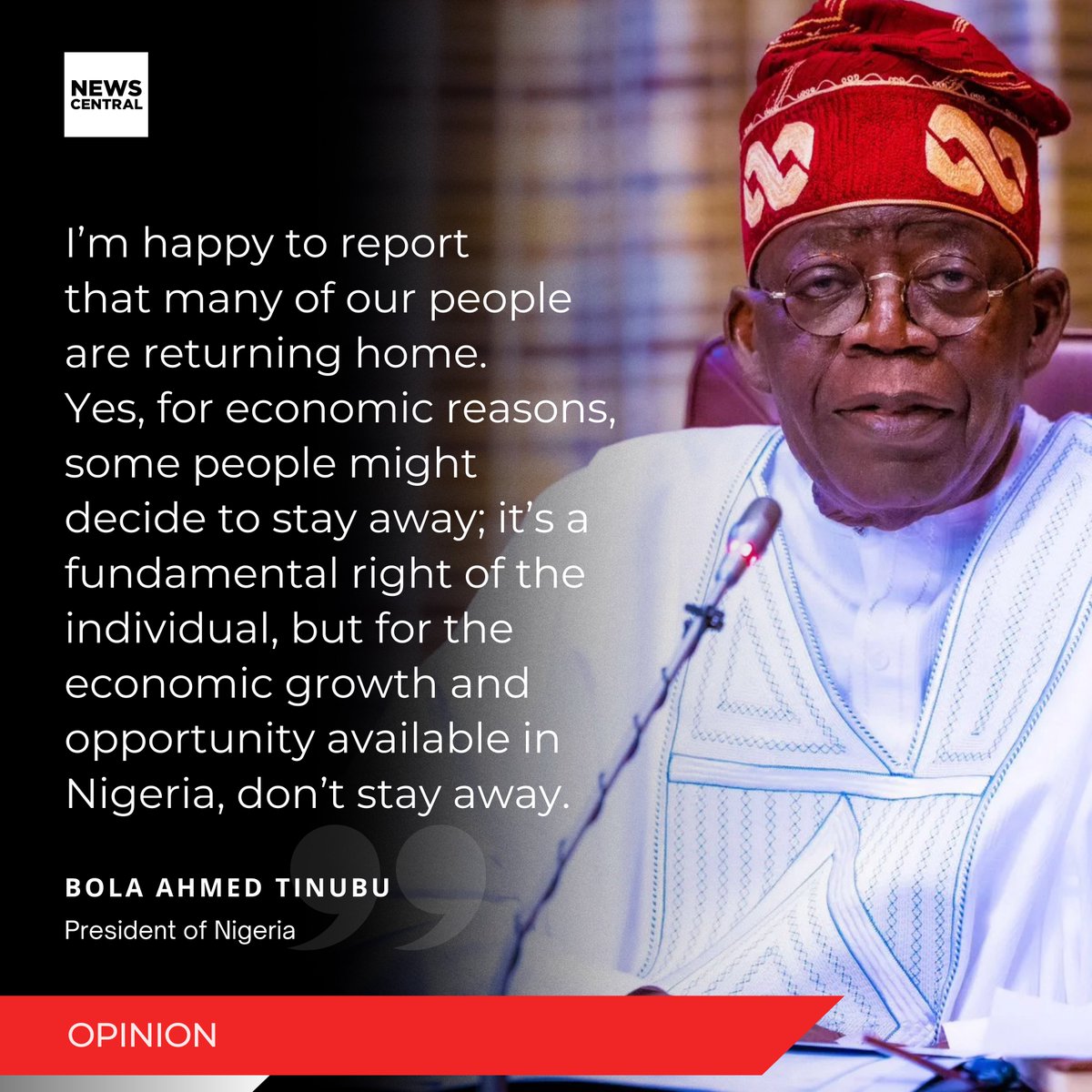 NewsCentralTV's tweet photo. [OPINION]: Speaking to Nigerians in the Diaspora in Yokohama, Japan, President Bola Ahmed Tinubu called on them to contribute their skills and resources to national development, saying that “Nigeria is on the rise again.” https://t.co/AZQcAr2AFB