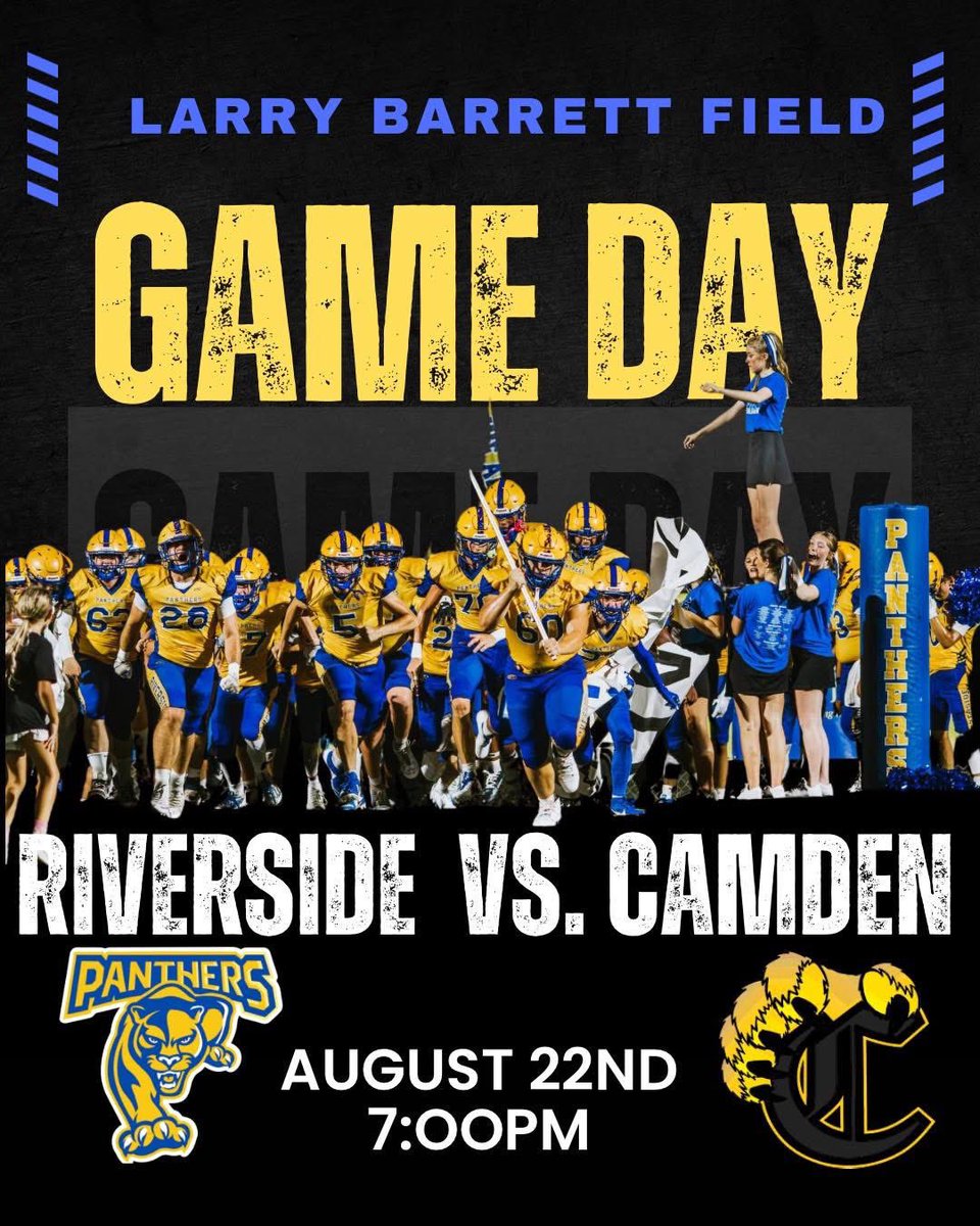 🚨It's GAMEDAY!🚨
•
🏈Week 1🏈
•
🆚  Camden
•
⏰ Kickoff 7:00 p.m.
•
📍Home : Larry Barrett Field
•
It’s time to kick off the 2025 Panther Football Season!!! We need Panther Nation to show up and get loud! No better place to be on a Friday Night!
#GoBigBlue🔵🟡
