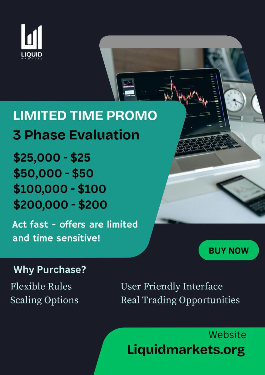 liquidmarkets_'s tweet photo. 3-Phase Challenge – LIMITED-TIME PROMO  
✅ $25,000 – Only $25  
✅ $50,000 – Just $50  
✅ $100,000 – Only $100  
✅ $200,000 – Just $200  
Sign up: https://t.co/DuxiwN0rQ9

Act fast—offers are limited and time-sensitive!
#forextrading #TradingGrowth #discount https://t.co/P94VFrJZVX