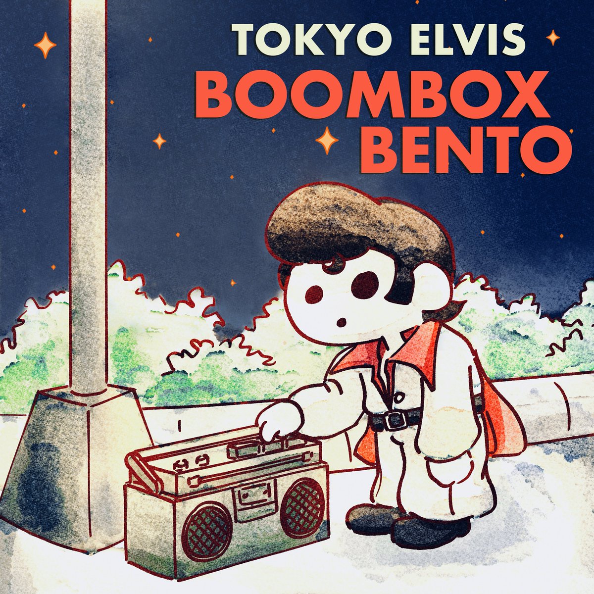 FrankFriend's tweet image. Boombox Bento is out now! ✨

A set of fun instrumentals I made in June around my birthday, inspired by video game music. Think of it as a prelude to the big stuff coming next year…
2026 marks 10 years of Tokyo Elvis (!!)

Illustration: Baxtli
Background &amp;amp; Text: Jessica Friend