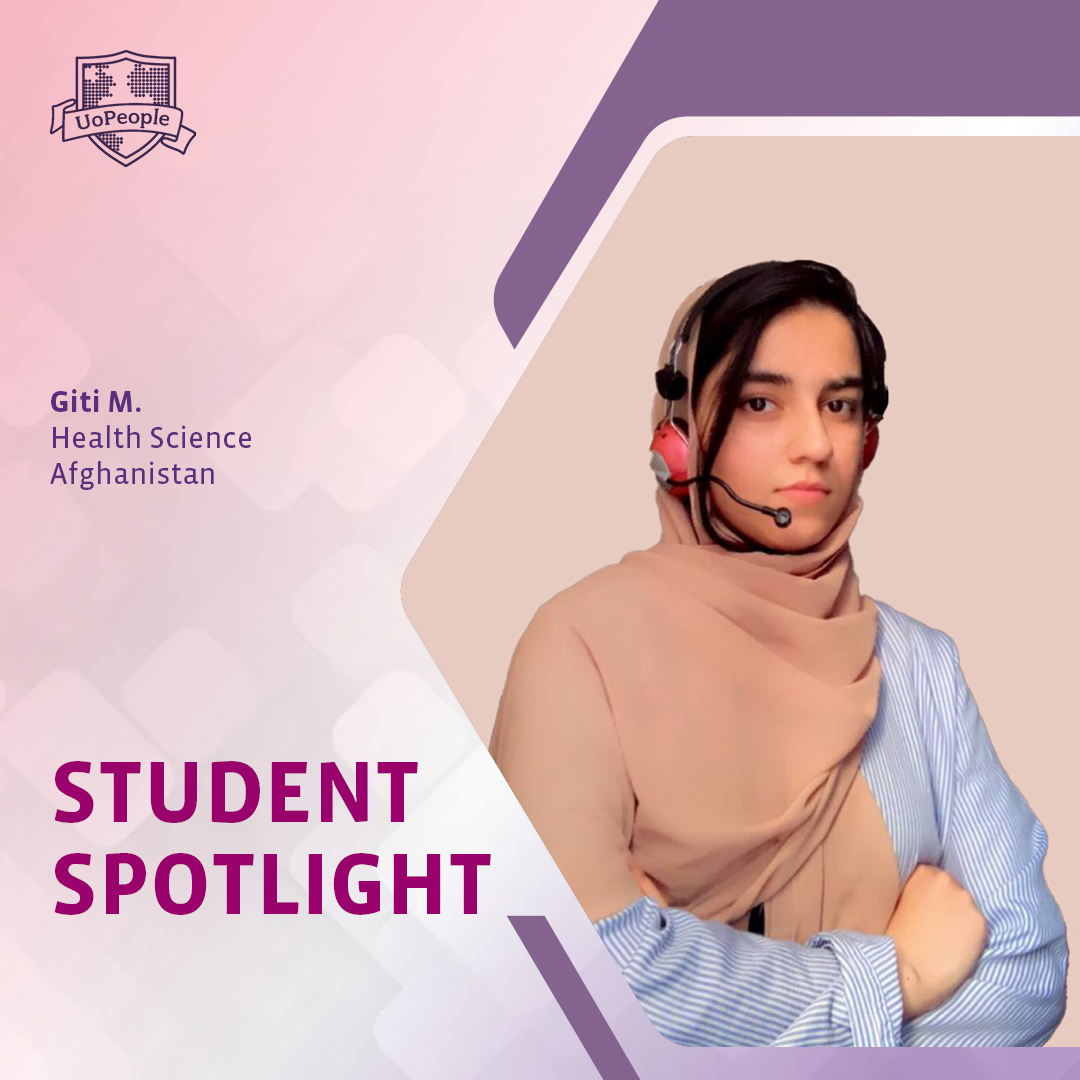 UoPeople's tweet photo. Giti M. from Afghanistan is pursuing her Health Science degree with UoPeople 🌍✨
Despite barriers, she found a safe, tuition-free path to education—and a global community to grow with. 💜 #UoPeople #TuitionFree #StudentSpotlight https://t.co/8Fnzk61OAJ