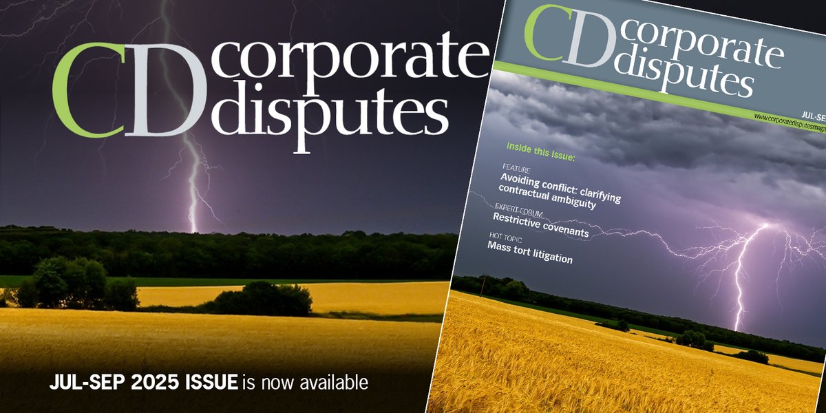 Our Jul-Sep issue of Corporate Disputes magazine presents features on clarifying contractual ambiguity &amp; on medical devices &amp; #productliability concerns in the EU. See the full list of contents here: tinyurl.com/y9vkjmmj 

#SecuritiesFraud #ShareholderActivism #SanctionsRisk