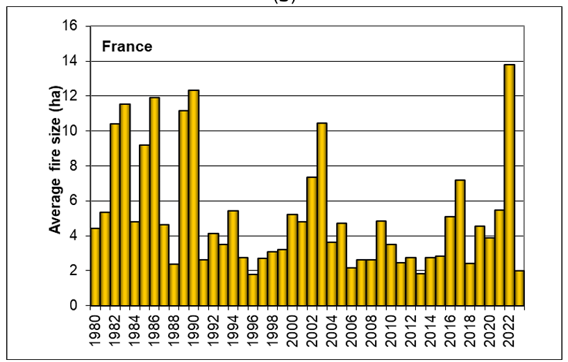 hellbet's tweet image. Feux de forêt en France : la tendance est à la diminution depuis 50 ans si l'on écarte quelques années exceptionnelles (1989, 1990, 2003, 2022 et probablement 2025). 

Et tant pis pour les catastrophistes, réchauffistes et autres médias complotistes !

(Source UE/Copernicus,…