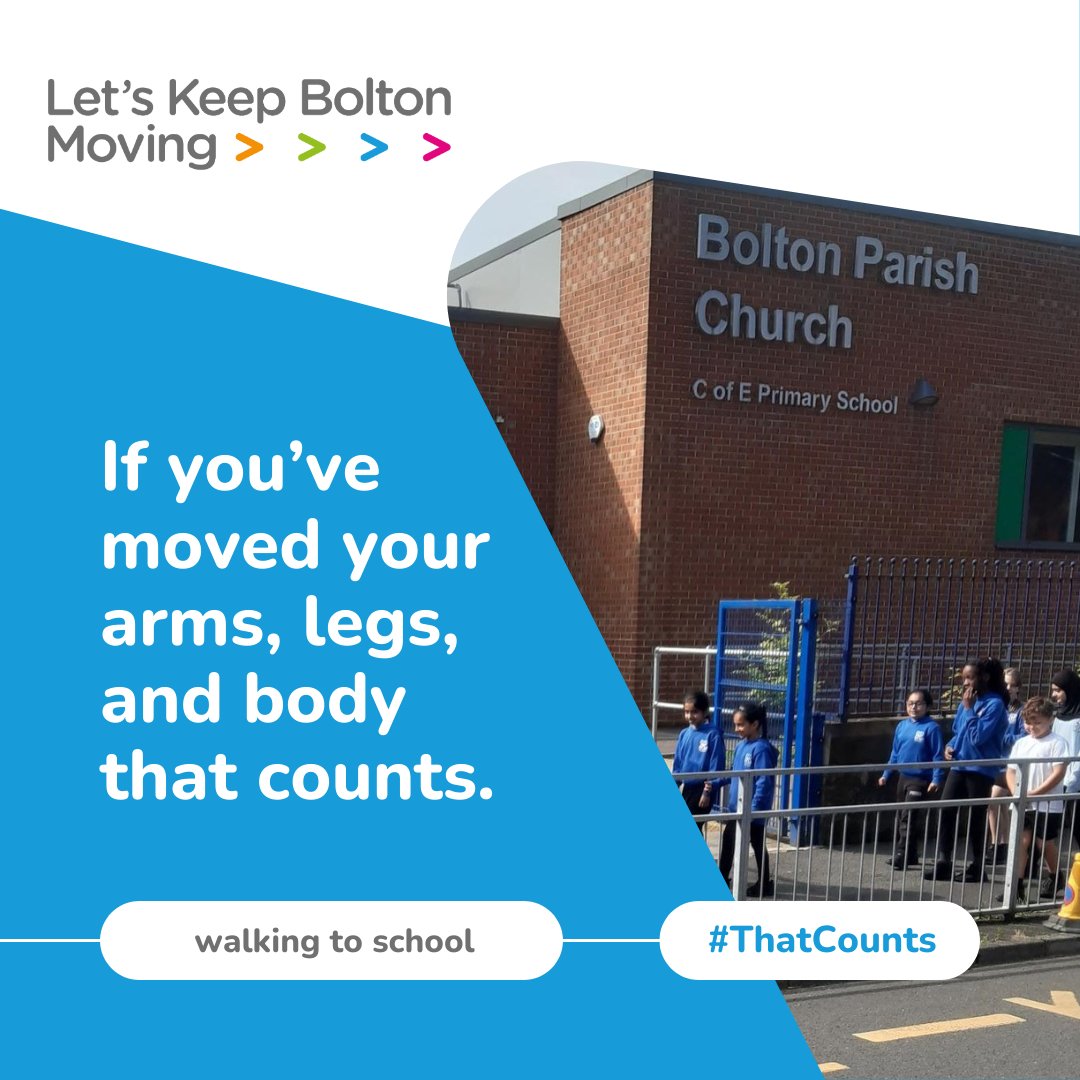 KeepBoltonMovin's tweet image. Walking to school isn’t just about getting from A to B  it’s about moving your body and making every step count.🚶‍♀️🚶‍♂️
If you’ve moved your arms, legs, and body… that counts.
Let’s keep Bolton moving together.

#ThatCounts #ActiveTravel #LetsKeepBoltonMoving