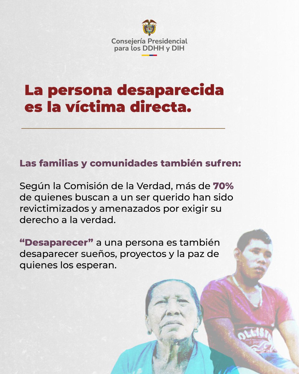 🔎 ¿Qué es la desaparición forzada?

👉 La desaparición forzada es una herida abierta que desgarra el corazón de Colombia: más de 121.768 personas siguen desaparecidas, según la Comisión de la Verdad.