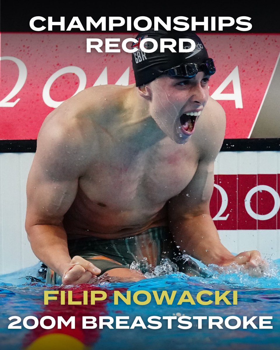 WorldAquatics's tweet photo. Filip Nowacki powers to Gold and to a new Championships Record in the 200m Breaststroke with 2:07.32! 🇬🇧
 
#Swimming https://t.co/J1ojzHoCz4