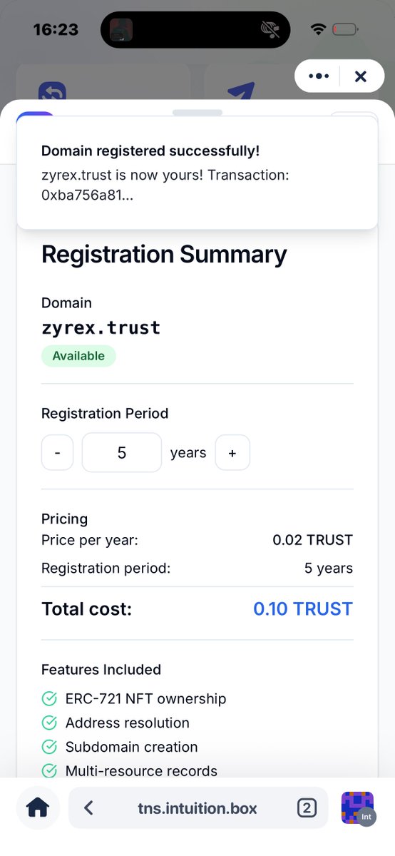 0x_Ruby $RVV Tabi 🟧 Gnoma Anomage🦙🔥(Ø,G) HUDL (@rubyboya) on Twitter photo I just registered zyrex.trust on Intuition Testnet.
Claim faucet: testnet.hub.intuition.systems
Register yours now!👇
tns.intuition.box
Always $TRUST your <a href="/0xIntuition/">Intuition 👁️</a>
👁️ I just registered zyrex.trust on Intuition Testnet.
Claim faucet: testnet.hub.intuition.systems
Register yours now!👇
tns.intuition.box
Always $TRUST your <a href="/0xIntuition/">Intuition 👁️</a>
👁️