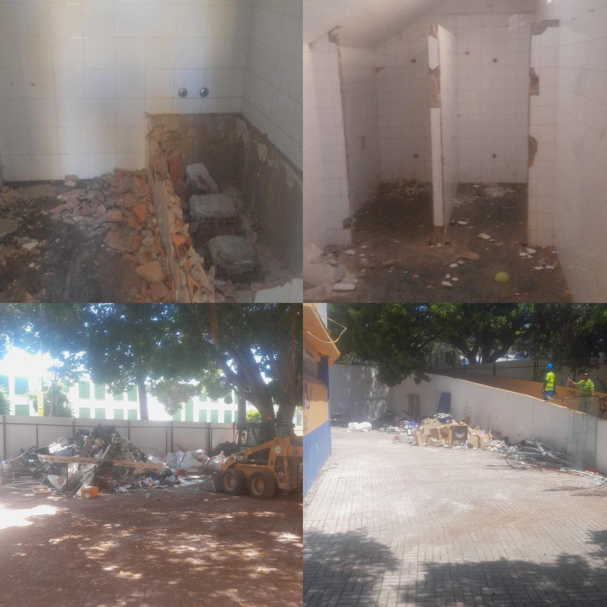 🏟️ Demolición estadio de fútbol en #Marbella 
➡️ Los trabajos de esta semana se han centrado en el desmontaje de estructuras, eliminación de objetos interiores y sacar mobiliario restante. Se espera que la próxima semana llegue la maquinaria pesada para avanzar en la demolición.