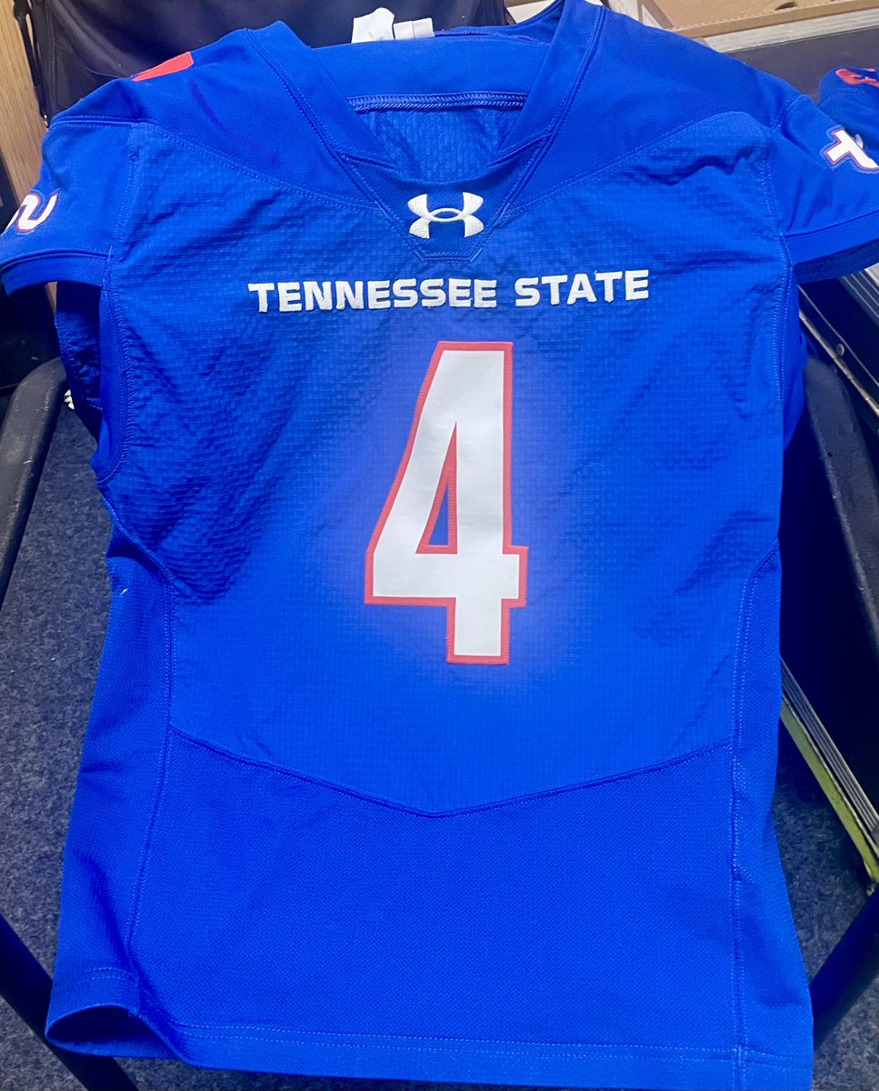 MikeOrganWriter's tweet photo. Tennessee State’s game day jersey for North Cary A&amp;T on Aug. 30
@NissanStadium @TSUTigersFB #RoarCity https://t.co/kvrgWZyDHJ
