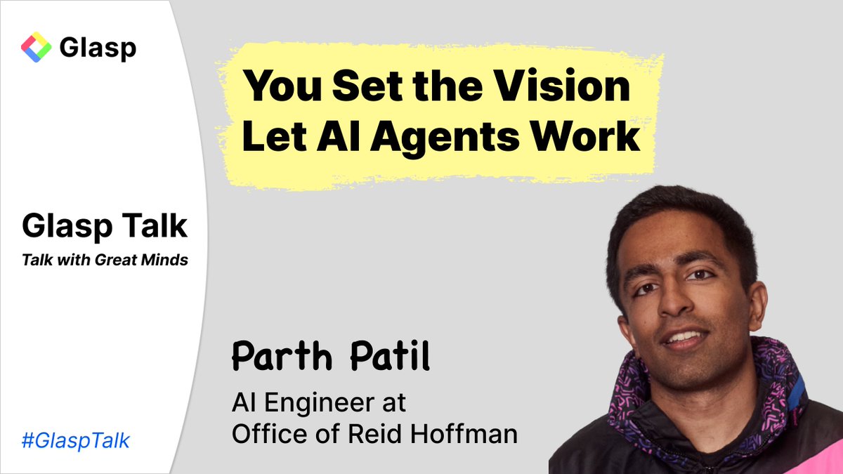 KeiWatanabe17's tweet image. 🚀 New Episode of @_Glasp Talk is live!
We sat down with Parth @hTrapVader, an AI engineer, innovator, and technical advisor shaping the future of AI agents and compositional software.
Parth is known for building “Reid AI”, the digital clone of LinkedIn co-founder Reid Hoffman…