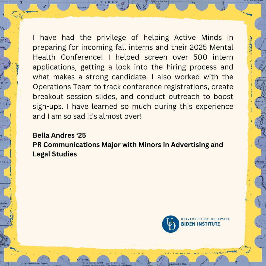 To wrap up the week we have our next postcard from Bella Andres, who interned with Active Minds this summer! 

Active Minds is the largest nonprofit in the United States mobilizing youth and young adults to transform mental health norms across society. 

#BISummerIntern