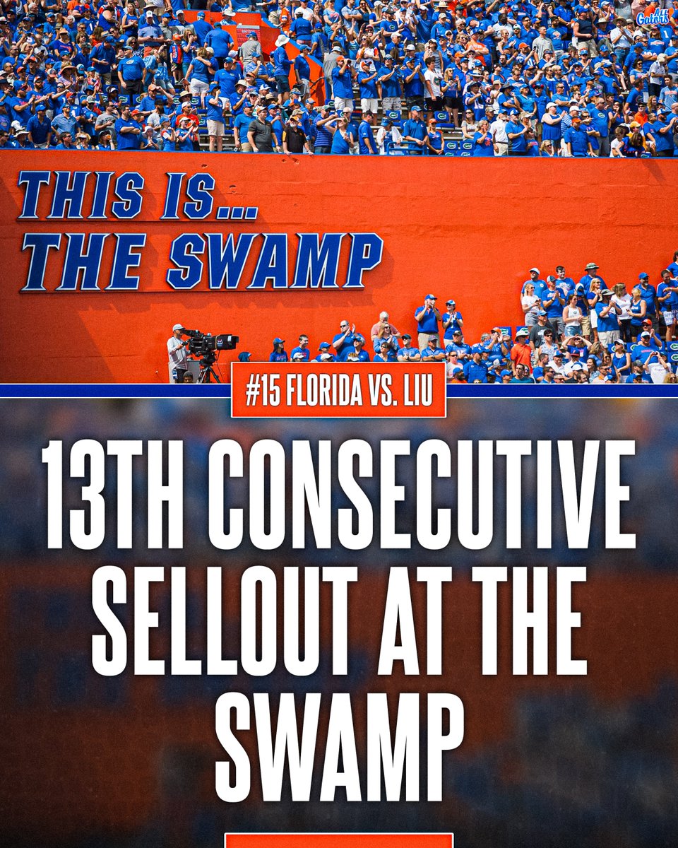Gator Nation has sold out next Saturday night’s season opener against LIU, marking the 13th straight sellout at The Swamp. 🐊🔥

📸: Caitie McMekin/News Sentinel