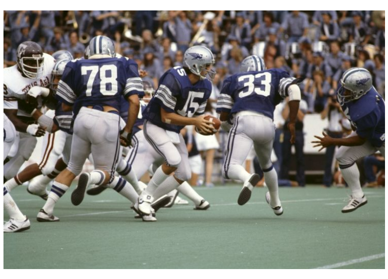 SWCfootballNow's tweet photo. FIFTEEN days until Southwest Conference football!!! #SWClivesOn 1979 Rice with their beautiful white/gray sleeve stripes vs. Texas A&M https://t.co/tY92WTFoSQ