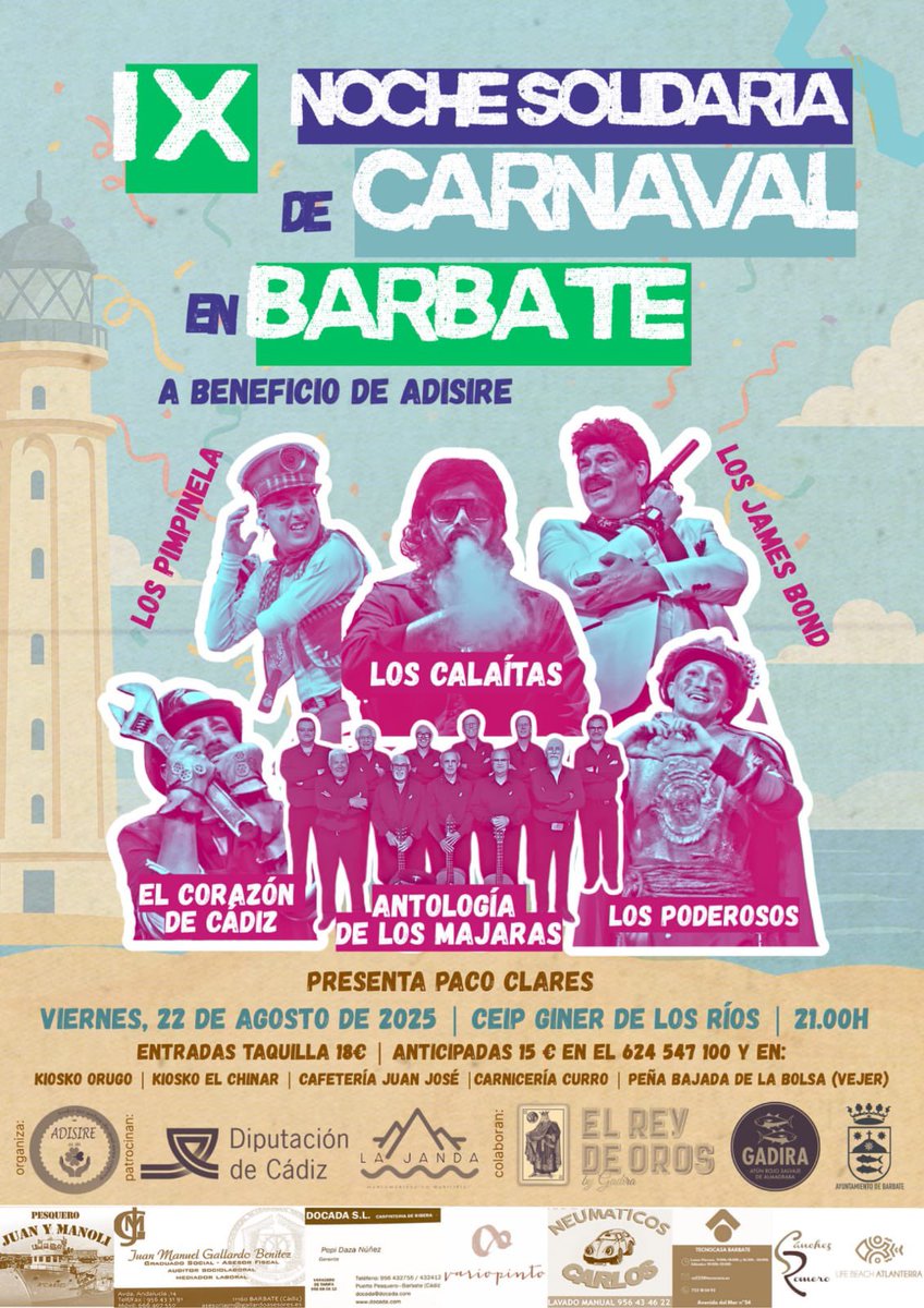 Viernes 22/08 ~ 𝐍𝐨𝐜𝐡𝐞 𝐒𝐨𝐥𝐢𝐝𝐚𝐫𝐢𝐚 𝐀𝐝𝐢𝐬𝐢𝐫𝐞 🎭

📍 Barbate (Cádiz)
⏰ 21:00

#𝕃𝕠𝕤ℂ𝕒𝕝𝕒í𝕥𝕒 #𝔹𝕒𝕣𝕓𝕒𝕥𝕖 #𝔸𝕕𝕚𝕤𝕚𝕣𝕖
