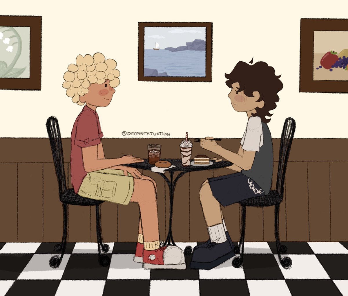 time for a sweet treat 🍨 (can you tell which one of them has a sweet tooth?) #solangelo #nicodiangelo #willsolace #pjo #fanart