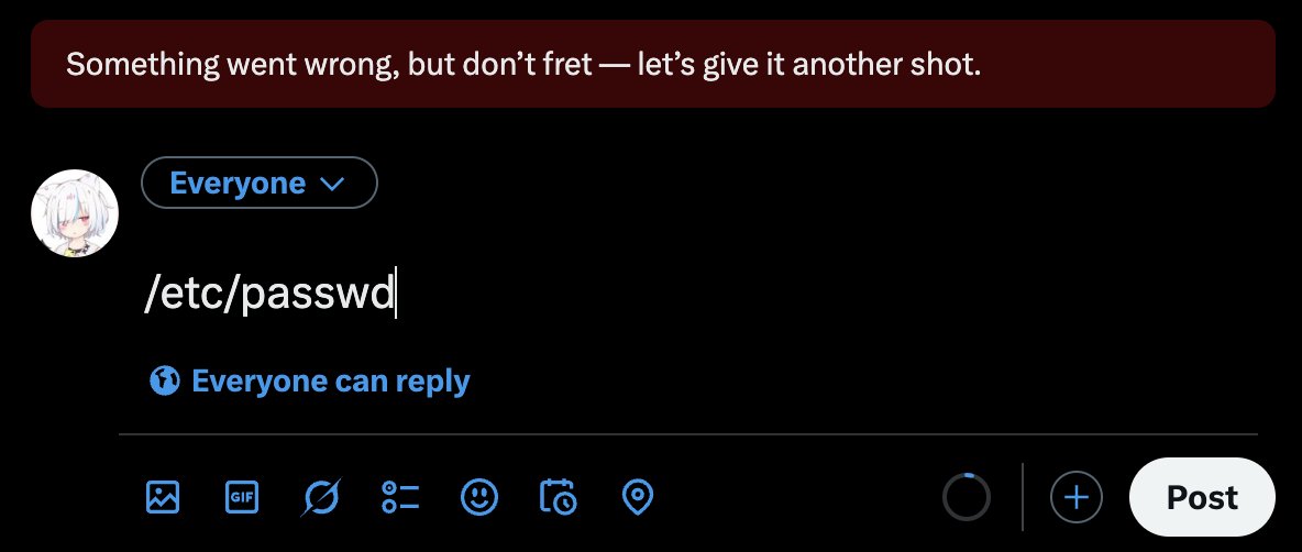 もしかして /etc/ passwd とか /etc/ shadow とかの文字列が含まれているとツイートできなかったりしますか