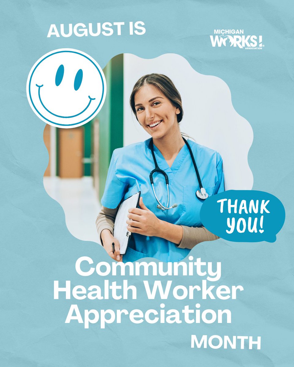 MiWorksSW's tweet image. August is Community Health Worker Appreciation Month! Michigan’s health workforce is 580,000+ strong — and Michigan Works! Southwest is proud to help build it. #CHWAppreciationMonth #TheSystemAtWork