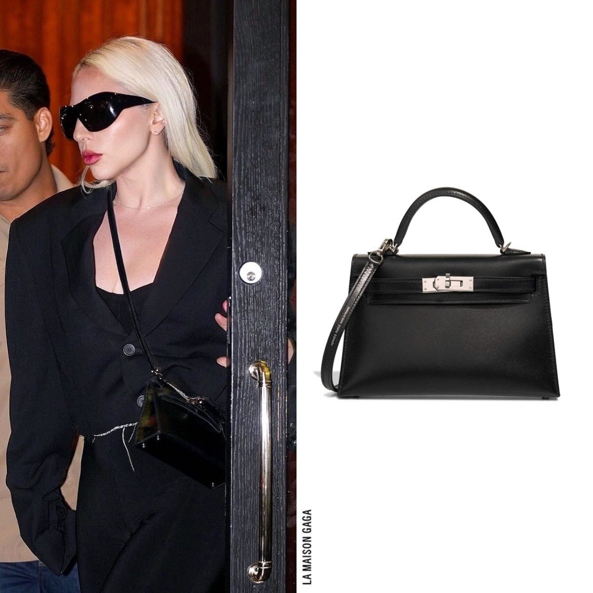 LaMaisonGaga_'s tweet photo. Lady Gaga was spotted in NYC wearing the #Balenciaga raw cropped oversized blazer and "Camden" boots, #PortTanger "Ruh" sunglasses and her @Hermes_Paris "Mini Kelly" bag from #MaterialGood. https://t.co/SIq0rDh2cd