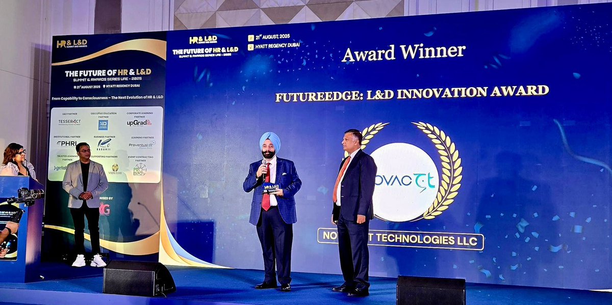 novac_gt's tweet image. Honoured to win the Future Edge L&D Innovation Award at the Future of HR & L&D Summit 2025, Dubai.
A proud moment for @novac_gt as we continue to deliver engaging, result-driven, and business-focused #DigitalLearningSolutions
#HRSummit2025 #LearningandDevelopment #FutureOfWork